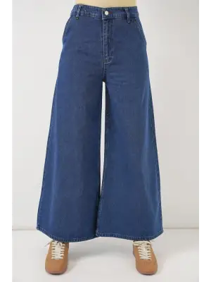 Geniş Paça Yüksek Bel Kot Pantolon 30080 - Mavi