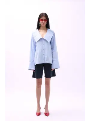 Geniş Yaka Volan Kol Gömlek