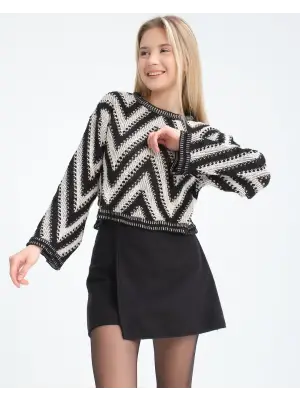 Modern Geometrik Desen Triko Kazak