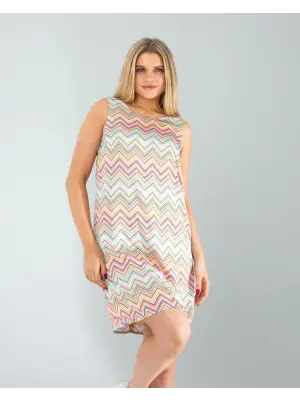 Çarpıcı Geometrik Desen Saten Elbise