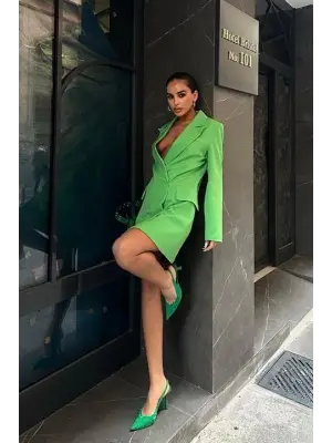 Omarı Siyah Kadife Blazer Elbise