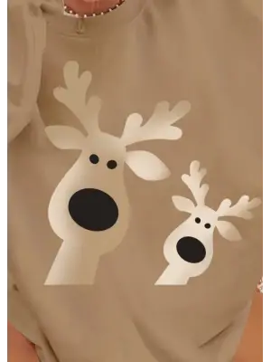 Omarı Şık Geyik Desenli Uzun Kollu Bluz