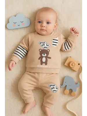 Gift For You Desenli 2li % 100 Pamuk Erkek Bebek Takımı