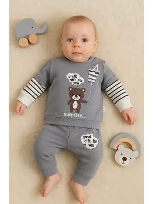 Gift For You Desenli 2li % 100 Pamuk Erkek Bebek Takımı