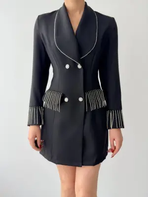 Omarı Şık Taşlı Ceket Elbise