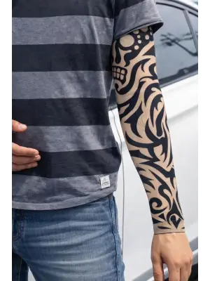 Giyilebilir Kol Dövmesi Çorap Dövme 3d Baskılı Kol Bacak Dövme 2 Adet Model 9