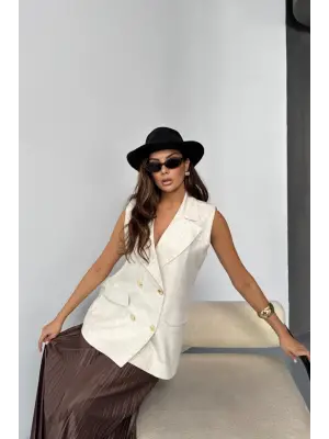 GOLD DÜĞMELİ KETEN YELEK - Ham