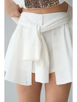 Şık Krem Bağlamalı Şort