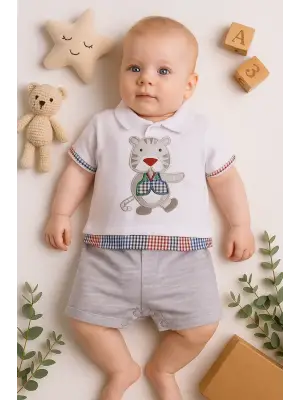 Gömlek Desenli Erkek Bebek Tulumu