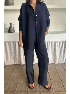 Omarı CUPRA KUMAŞ GÖMLEK VE PANTOLON TAKIM SETİ - Lacivert