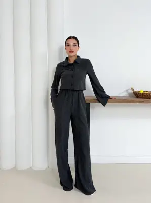 Gömlek yaka kaplama düğmeli takım antrasit st265866