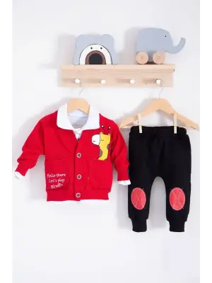 Graffe Zürafa Desenli 3lü Erkek Bebek Takımı