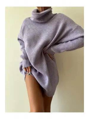 Gri Boğazlı Triko Elbise