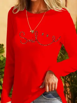 Omarı Gülümseyen Surat Desenli Uzun Kollu Kadın Bluzu