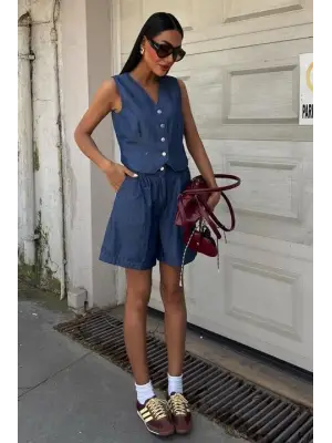 Omarı Tensel Şort ve Yelek Takımı