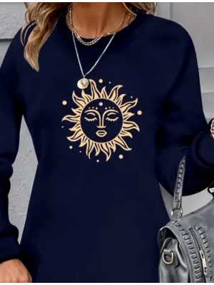 Omarı Güneş Desenli Uzun Kollu Kadın Elbisesi