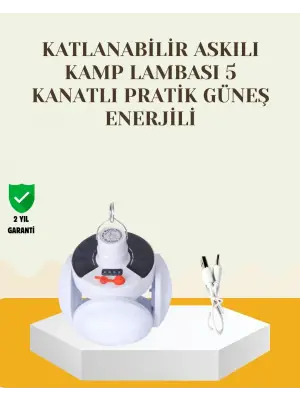 Güneş Paneliyle Şarj Olan Katlanabilir Led Çadır Lambası – 5 Kademeli Aydınlatma