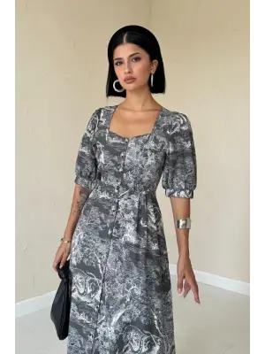 Omarı Kalp Yaka Elbise - Etkileyici Haki Renkli Model