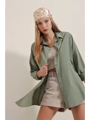 Haki Oversize Uzun Basic Gömlek 3900