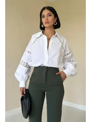 Şık Haki Pensli Dar Paça Pantolon