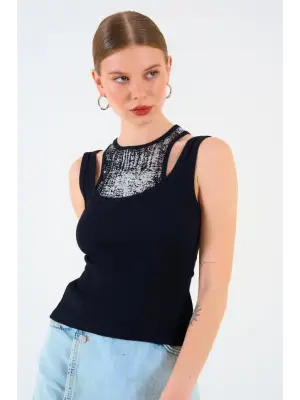 Omarı Siyah Halter Yaka Kaşkorse Atlet