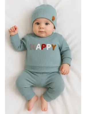 Happy Nakışlı 2li Pamuklu Erkek Bebek Takım