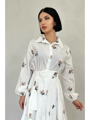 Omarı Hardal Renkli Şık Brode Elbise