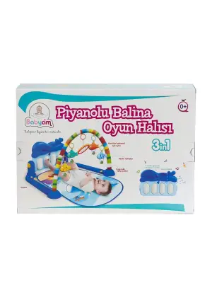 Omarı Sevimli Pianolu Balina Oyun Halısı - Bebekler İçin Eğlenceli Aktivite Alanı