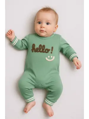 Hello Nakışlı % 100 Pamuk Erkek Bebek Tulum