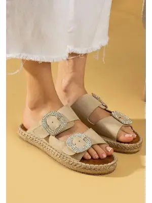 Bej Nubuk Tokalı Terlik Kadın Ayakkabı