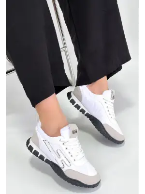 Huer Beyaz Nubuk Bağcıklı Spor Ayakkabı