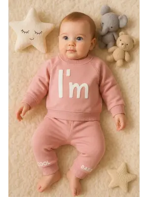 Im Cool Desenli Pamuklu 2li Kız Bebek Takımı