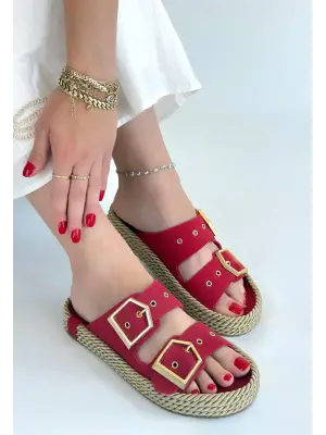 Kırmızı Nubuk Terlik Kadın Giyim
