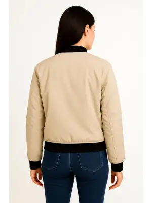 Içi Astarlı Fermuarlı Bomber Mont Ceket - Bej
