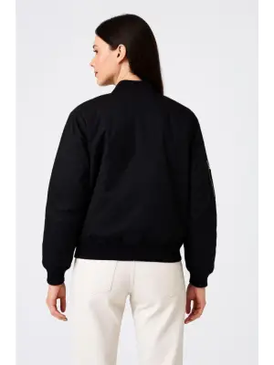 Içi Astarlı Fermuarlı Bomber Mont Ceket - Siyah