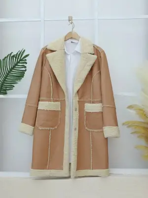 Vizon İçi Peluşlu Çıtçıtlı Cepli Deri Mont Kadın Giyim