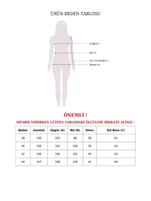 İçi Peluşlu Sabit Kapşonlu Tünel Bağcıklı Uzun Mont  -Hardal