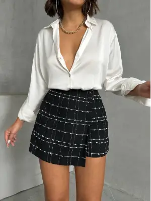 İki düğmeli ch kumaş şort etek siyah h26414