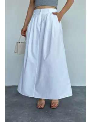 İnce Pileli Düz Etek - Beyaz