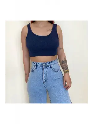 Omarı İndigo Fitilli Crop Üst