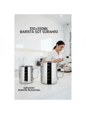 İnox 350ml-550ml Barista Süt Sürahisi Seti - Süt Köpürtme Potu -  Paslanmaz Çelik