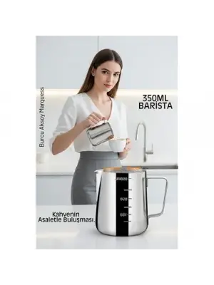 İnox 350ml Barista Süt Sürahisi - Süt Köpürtme Potu -  Paslanmaz Çelik