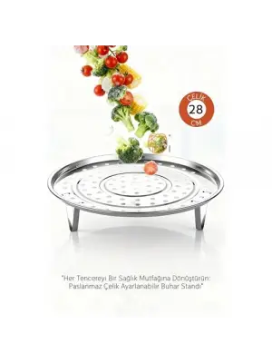 Inox Çelik Ayaklı Buharlı Pişirme Aparatı - 28 cm Çok Amaçlı Tencere İçi Haşlama Standı