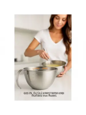 Inox Çelik Profesyonel Ölçülü arıştırma Kabı -600 ml Sos & Hazırlık Şefi Serisi