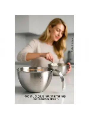 Inox Çelik Profesyonel Ölçülü Karıştırma Kabı - 400 ml Sos & Hazırlık Şefi Serisi