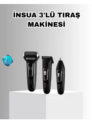 İnsua Erkek Bakım Seti – 3 Başlıklı Şarjlı Tıraş Makinesi, 60 Dakika Kablosuz Kullanım