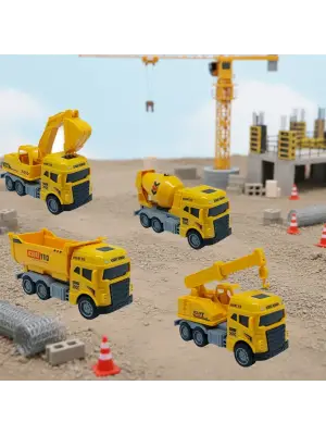 İş Makinaları Serisi - 4lü Set 12 cm  - Mikser Vinç Kamyon Kepçe Seti