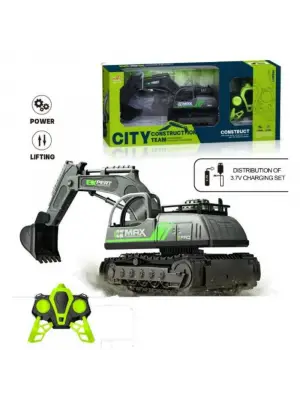 İş Makinaları Serisi - Şarjlı Uzaktan Kumandalı Excavator - Yeşil