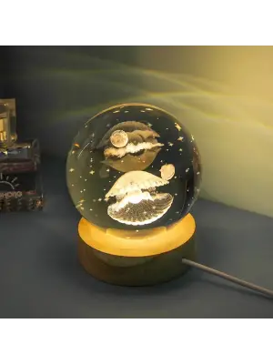 Işıklı Ahşap Altlıklı Cam Küre