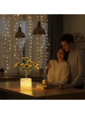 Işıklı Yapay Çiçek – Sarı Saksılı LED Dekoratif Bitki, Masaüstü ve Ev Ofis Aydınlatmalı Süs Bitkisi